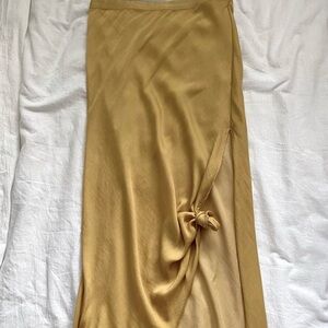 Free People Yellow Satin Midi Skirt